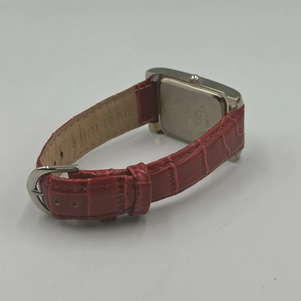 Gossip Tank Watch Women Silver Tone Red Second Hand Leather Band Works 9